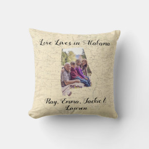 Almofada Old Map Love Mora No Estado Do Alabama Em Forma De