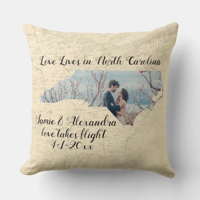 Almofada Old Map Love Vive Na Foto Estadual Da Carolina Do  (Frente)