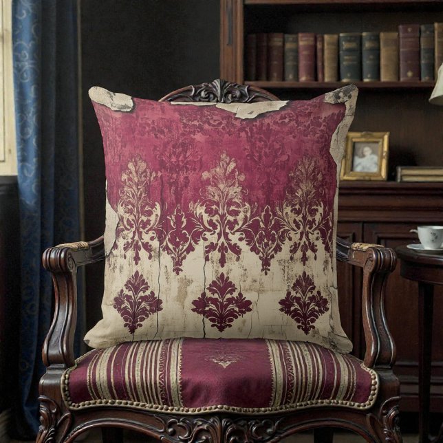 Almofada Old Victorian Dark Red Maroon Floral (Criador carregado)
