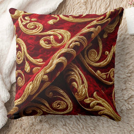 Almofada Olhar de bordado vintage Vermelho Dourado Espirais