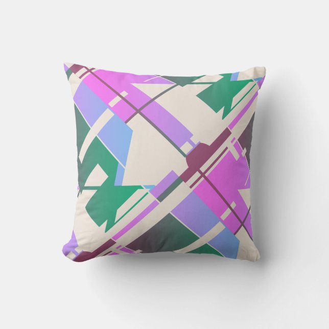 Almofada Olhar verde-rosa na pintura Abstrato Diagonal bege (Frente)