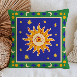 Almofada Olho do Mal Sol Verde & Azul Arte Popular Celestia