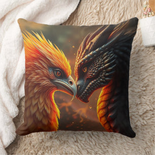 Almofada Olho para Olhos com uma Fênix e um Dragão