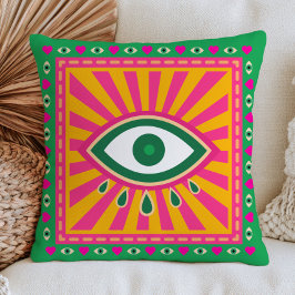 Almofada Olhos Malignos Funky Retro Raios Solares Verde Max