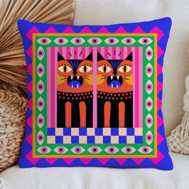 Almofada Olhos Maus Gatos Funky Arte Felina Maximalista Ous
