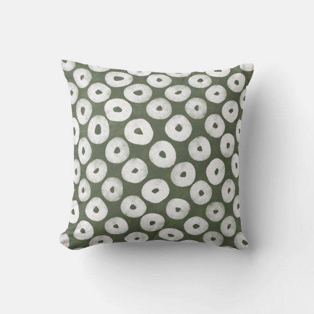 Almofada Olive Green Hand-Drawn Bold Rustic Circles (Frente)