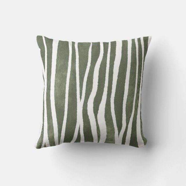 Almofada Olive Green Hand-Drawn Organic Wobbly Stripes (Verso)