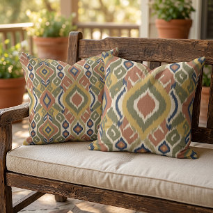 Almofada Olive Green Ochre Terracota Ikat Arte Tribal