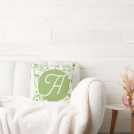 Almofada Olive Leaves and Initial Throw Pillow