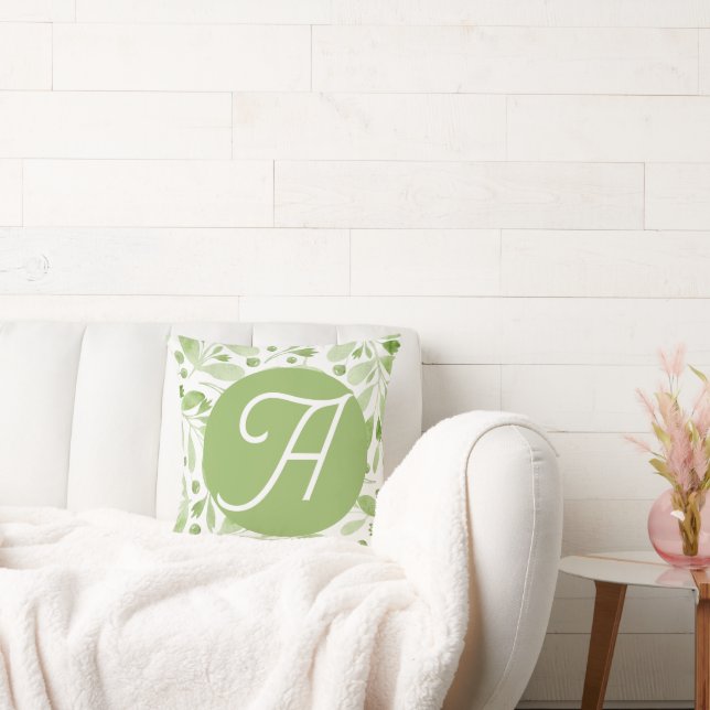 Almofada Olive Leaves and Initial Throw Pillow (Sofá)