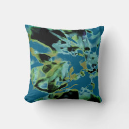 Almofada Olive Teal Black on Blue Abstract Floral Design