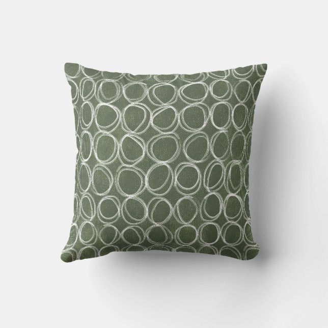 Almofada Olive Verde Rabiscos de Círculo Rústico Desenhados (Verso)
