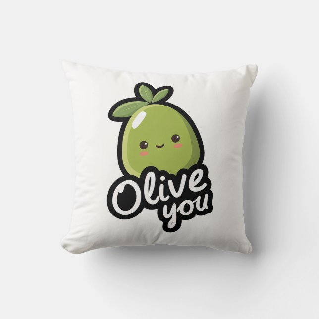 Almofada Olive You – Cute Kawaii Olive Pun Design (Frente)