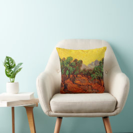 Almofada Oliveiras de Van Gogh com Céu Amarelo e Sol
