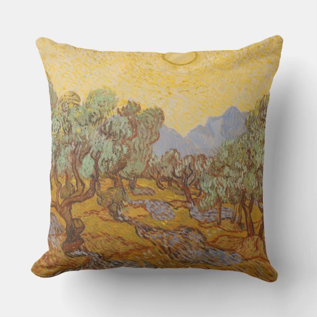 Almofada Oliveiras de Van Gogh Sol Amarelo Céu (Frente)