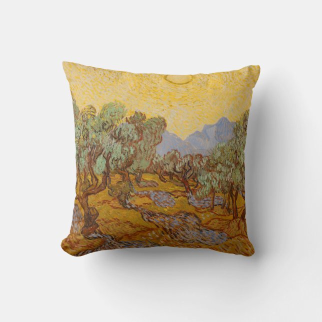 Almofada Oliveiras de Van Gogh Sol Amarelo Céu (Frente)