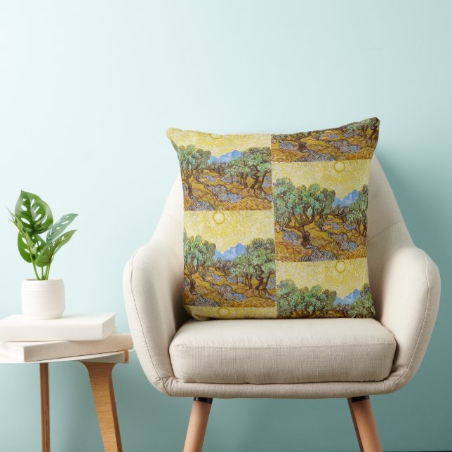 Almofada Oliveiras de Van Gogh - Sol Dourado e Céu Arte (Cadeira)