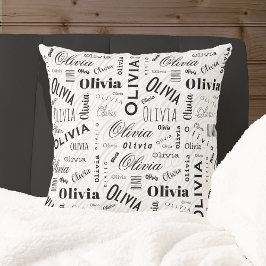 Almofada Olivia Nome Personalizado Preto Branco 