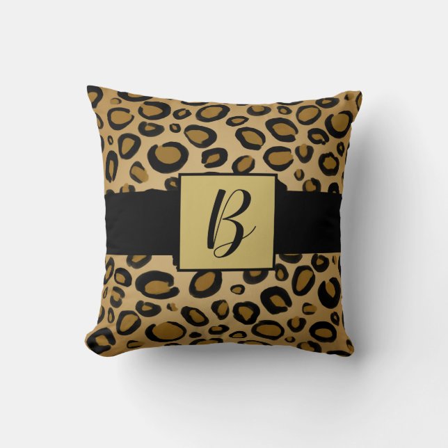 Almofada Onça-pintada dourada bege estampa de leopardo (Frente)