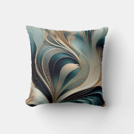 Almofada Onda Dourada - Arte Abstrata em Azul Turquesa e Do