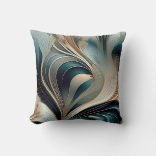 Almofada Onda Dourada - Arte Abstrata em Turquesa e Dourado