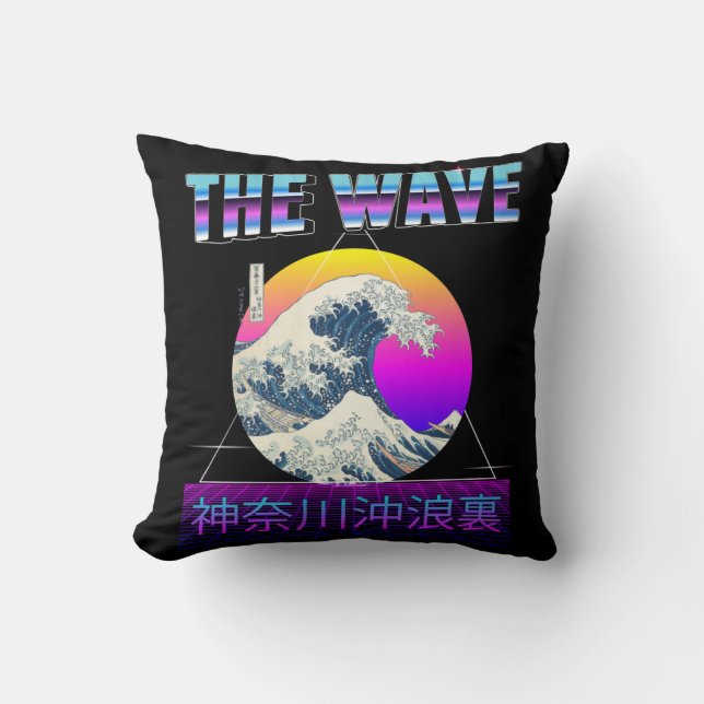 Almofada Onda excelente de Kanagawa Retro Vaporwave (Frente)