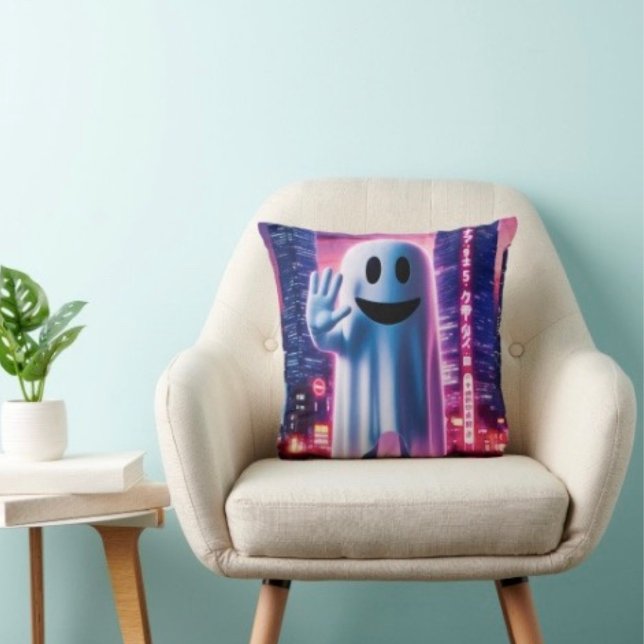 Almofada Onda Fantasmagórica & Luzes Urbanas  (Throw Pillow 100% polyester heavyweight stretch material. Hidden zipper Made in the USA.
)