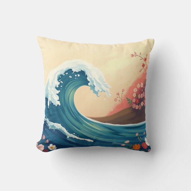 Almofada Onda Oceânica Impressionista (Frente)