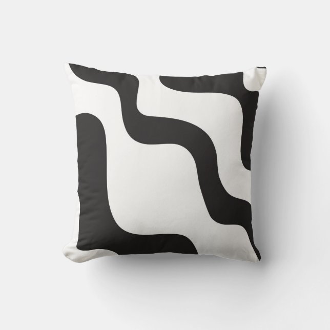 Almofada Onda Preto e Branco Arte Moderna Abstrata Chic (Frente)