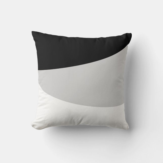 Almofada Ondas Abstratas Chic em Preto Prata Cinza e Branco (Frente)