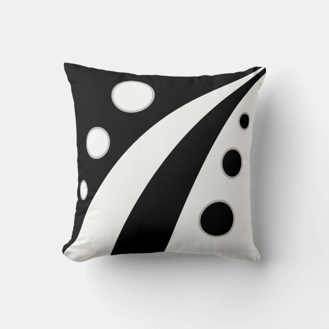 Almofada Ondas abstratas em preto e branco com círculos (Frente)