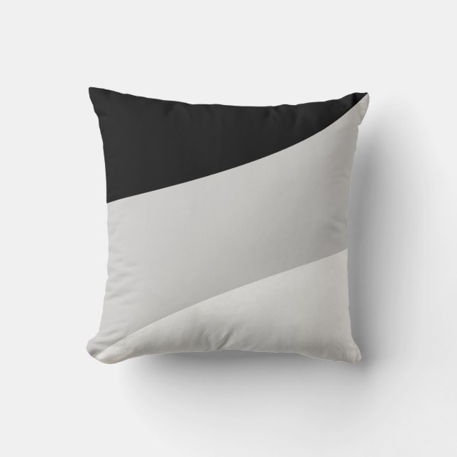 Almofada Ondas Abstratas Modernas em Preto Prata Cinza e Br (Frente)