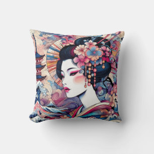 Almofada Ondas cor-de-rosa abstrato Geisha Oriental
