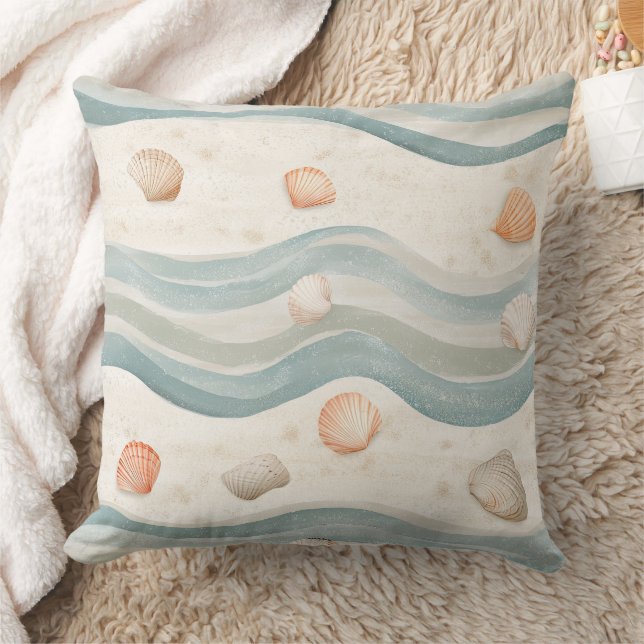Almofada Ondas de Conchas Marinhas Costeiras Silenciadas -  (Cobertor)