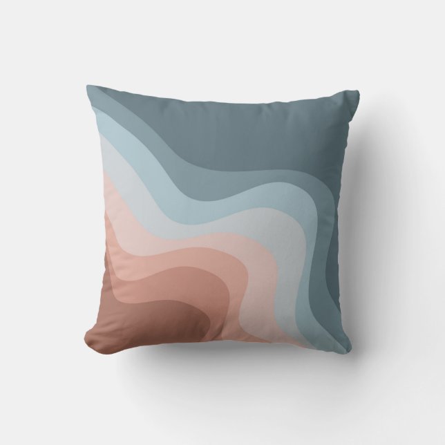 Almofada Ondas de estilo retro azuis e rosa (Frente)