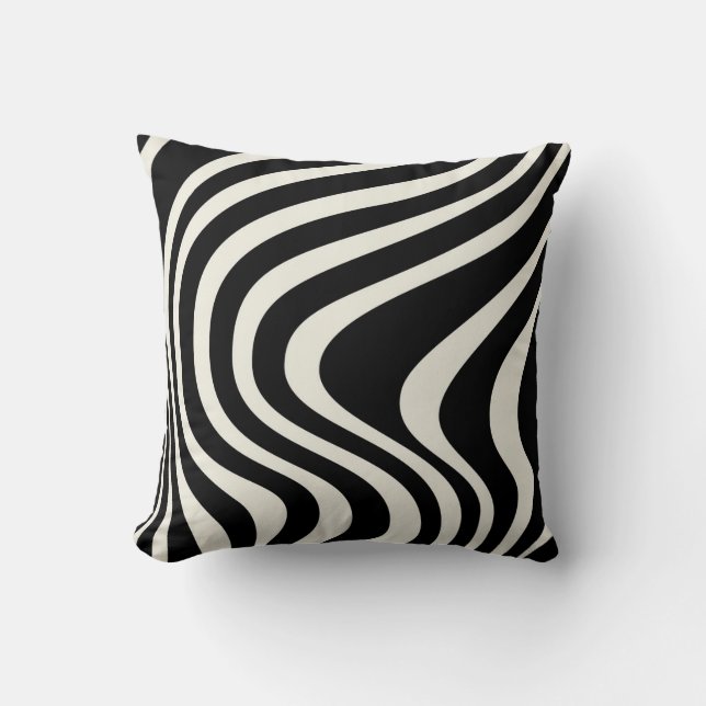 Almofada Ondas de estilo retrô preto e branco (Frente)