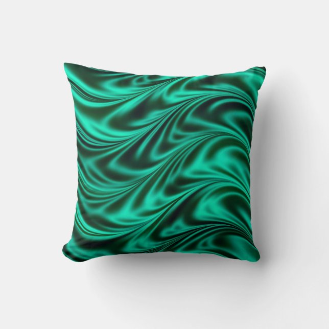 Almofada Ondas de seda pretas verdes (Frente)