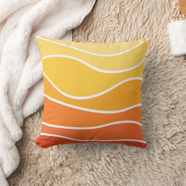 Almofada Ondas do estilo retrô amarelo e laranja (Cobertor)