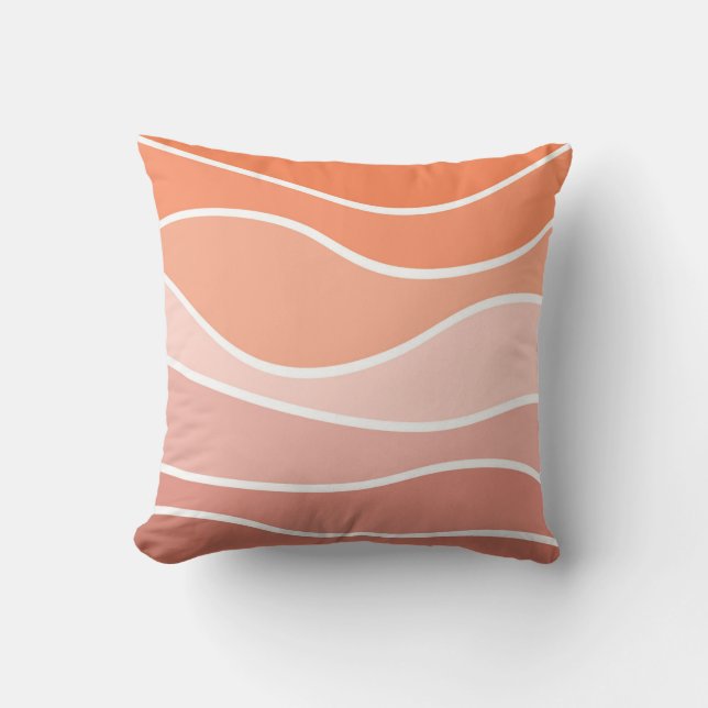 Almofada Ondas do estilo retrô cor-de-rosa e laranja (Frente)