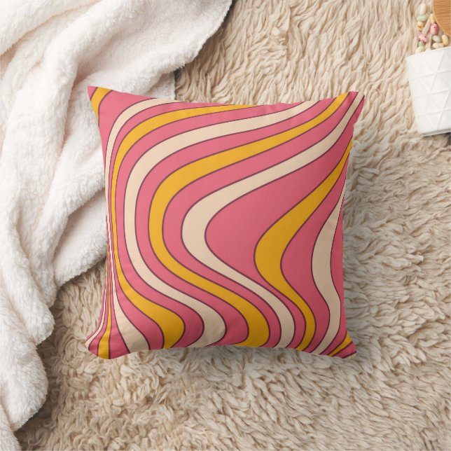 Almofada Ondas do estilo retrô cor-de-rosa e laranja (Cobertor)