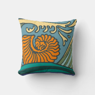 Almofada Ondas do Oceano Azul Padrão Naufrágio Art Nouveau