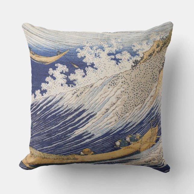 Almofada Ondas do Oceano de Hokusai Barcos no Mar (Frente)
