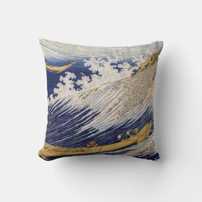 Almofada Ondas do Oceano de Hokusai Barcos no Mar (Frente)