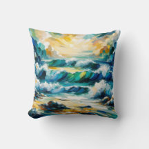 Ondas do Oceano e Nascer do Sol Arte Abstrata Pint