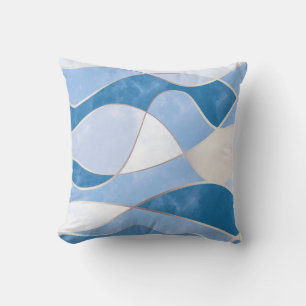 Almofada Ondas Douradas Elegantes e Grunge Azul Marble 