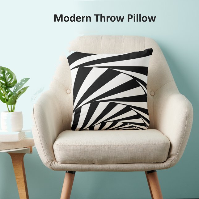 Almofada Ondas espirais abstrato preto e branco (Criador carregado)