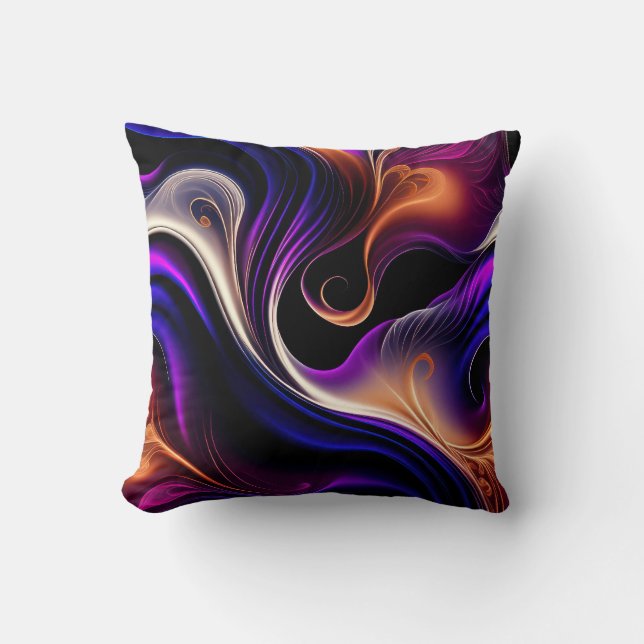 Almofada Ondas Ígneas - Roxo, Laranja e Dourado Abstrato Ou (Frente)