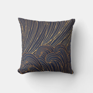 Almofada Ondas minimalistas, arte da linha de montanha.