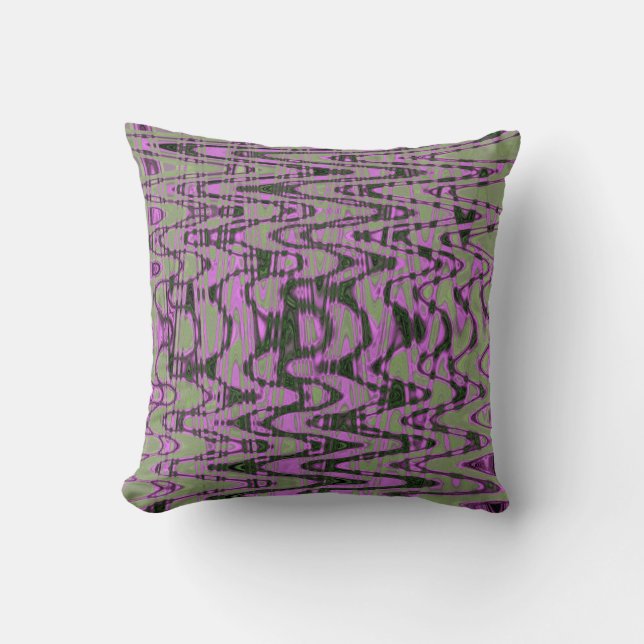 Almofada Ondas Retro de Tinta Abstrata Verde e Rosa (Frente)