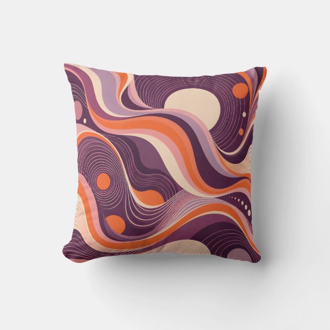 Almofada Ondas Sonoras Fluindo Laranja Roxo (Frente)
